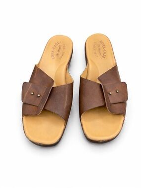 Kork-Ease Brown Leather Slide Sandals Boho Minimalist Comfort Chic- Size 7